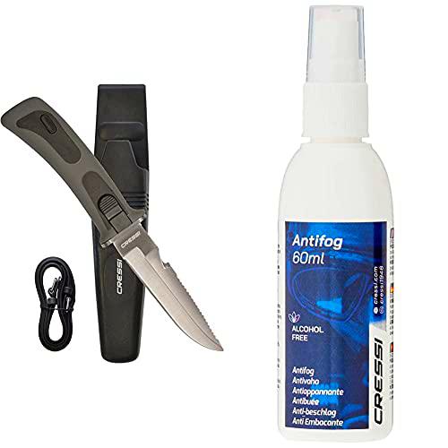 Cressi Rc555000 Vigo Cuchillo De Buceo, Color Negro Y Gris + Premium Anti Fog Antivaho Spray para Máscara De Buceo/Gafas De Natación, 60 Ml