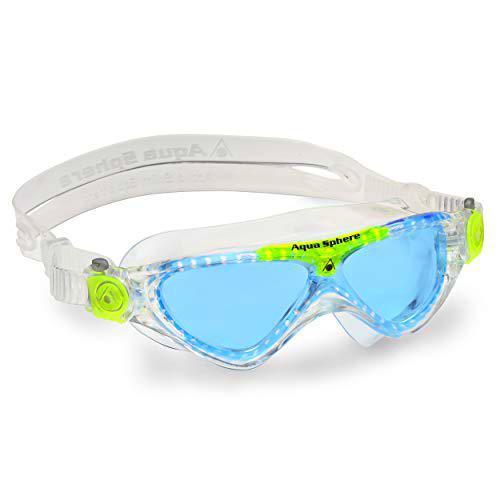 Aqua Sphere Vista Jnr Gafas de natación, Infantil, Transparente/Verde Brillante-Lente Azul