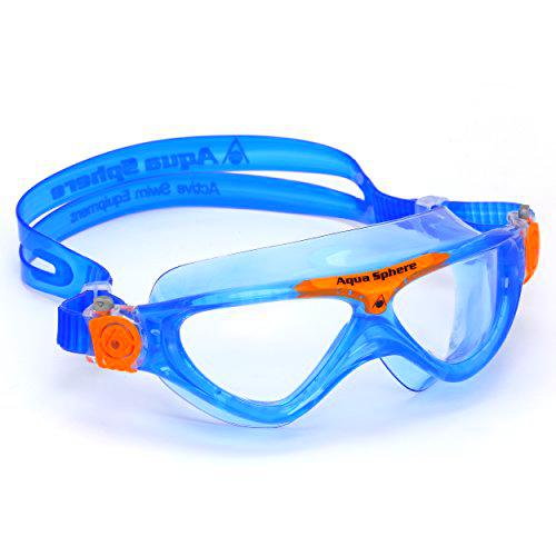 Aqua Sphere Vista Jr Máscara de natación, Color Azul y Naranja/Cristal Transparente
