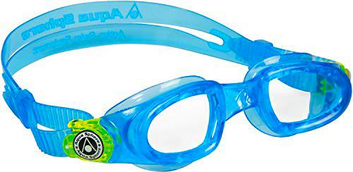 Aqua Sphere Moby Kid Gafas de natación, Infantil, Turquesa y Verde Brillante/Lente Transparente