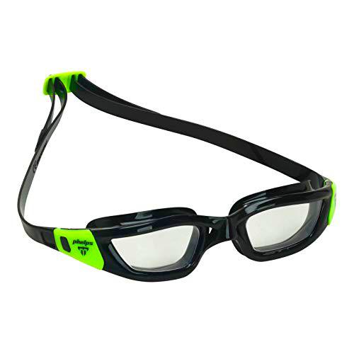 Phelps Tiburon Gafas de natación, Unisex Adulto, Negro y Verde Brillante/Lente Transparente