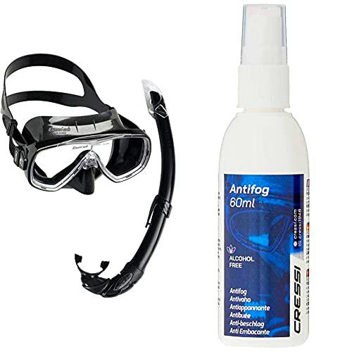 Cressi Onda Mare Pack de Snorkel, Unisex, Negro, Talla Única + Premium Anti Fog Antivaho Spray para Máscara de Buceo/Gafas de Natación, 60 ml