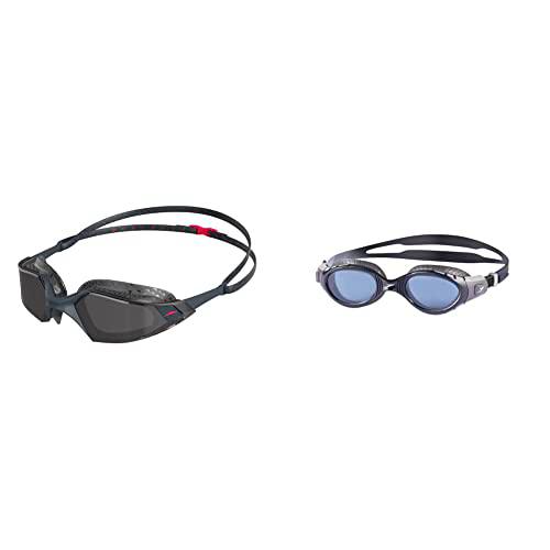 Speedo Gafas Aquapulse Pro adulto unisex, Gris óxido/Phoenix Red/Humo + Futura Biofuse Flexiseal Gafas de Natación