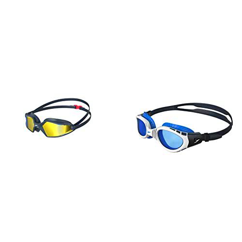 Speedo Gafas Hydropulse Mirror adulto unisex, Azul marino/Gris óxido/Azul &amp; Futura Biofuse Flexiseal