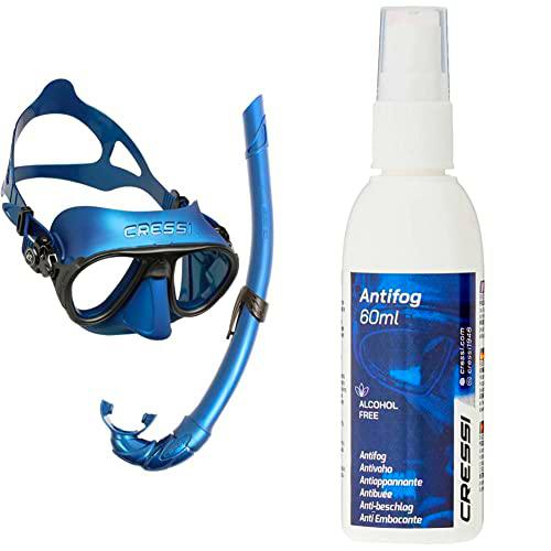 Cressi Calibro + Corsica Snorkel, Unisex Adulto, Azul Nery + Premium Anti Fog Antivaho Spray para Máscara de Buceo/Gafas de Natación, 60 ml